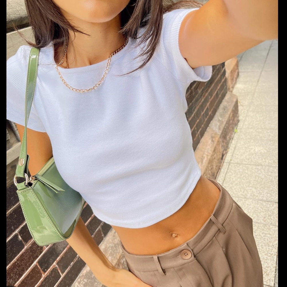 Princess Polly White Ribbed Crop Top